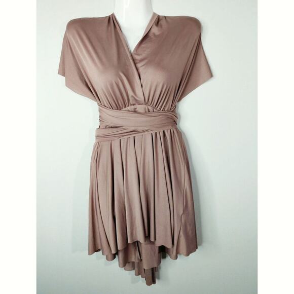 Angel Biba Dusty Pink Convertible‎ Multiway Mini Wrap Dress Wedding Size S - Picture 1 of 6